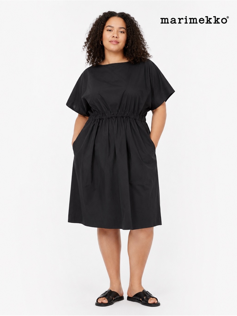 Marimekko XXL Black Cinched Waist Relaxed Fit Preppy 100% Cotton Poplin Casual